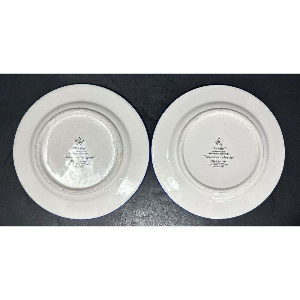 Vtg 4 SANDI GORE EVANS S'MORES THE MERRIER Jolly Follies Salad Plates Snowman - Picture 6 of 13